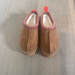 Brown Kids Slippers with Red Trim